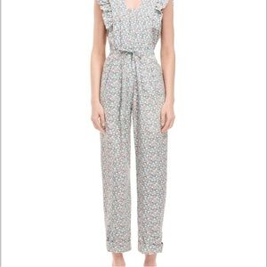 La vie, Rebecca Taylor Adelie green and salmon floral ruffle shoulder jumpsuit S